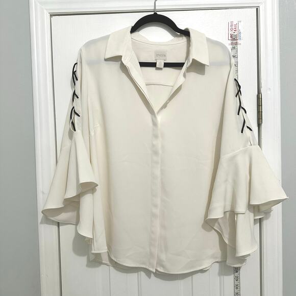 Chicos lace up bell sleeve top contrasting colors Size 3 XL - Picture 1 of 9